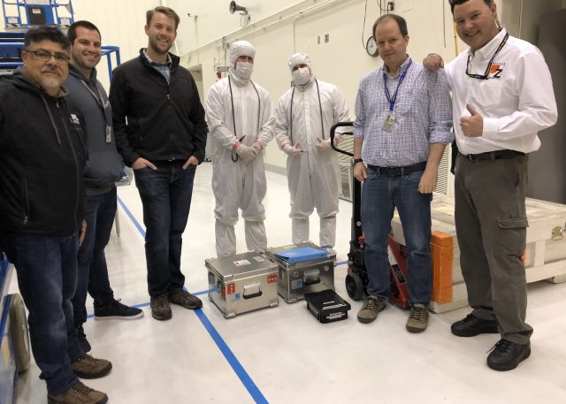 Members of the Mastcam-Z and JPL Mars 2020 Assembly, Test, and Launch Operations (ATLO) team gathered for a milestone moment in JPL’s Spacecraft Assembly Building on May 21, 2019: formal “delivery” of the cameras (packed inside the special flight hardware carrying boxes) to the rover!